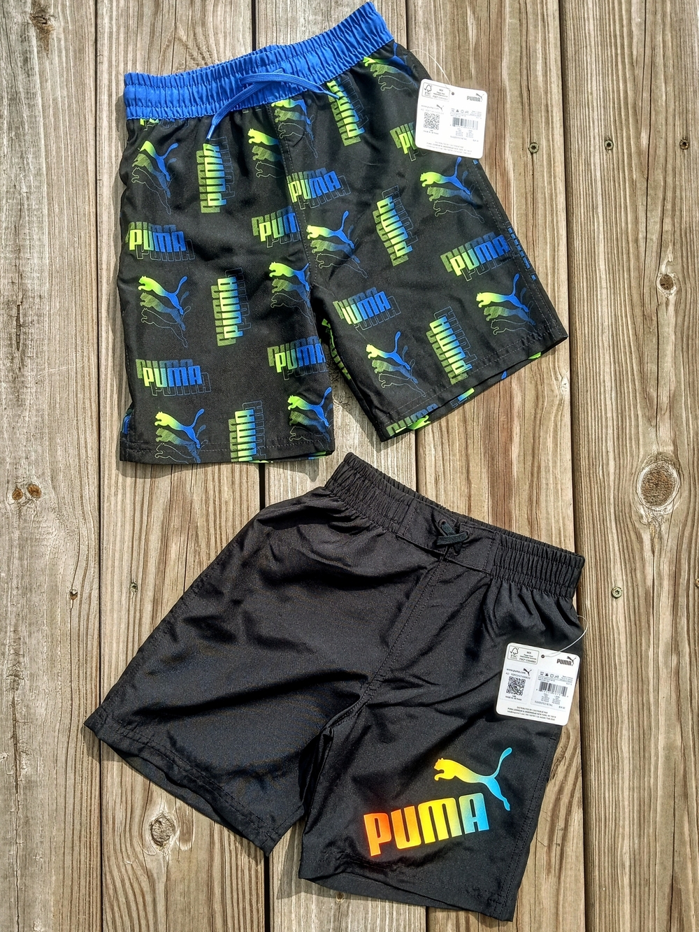 Puma Boys' Black Swim Shorts with Blue & Neon Logo
